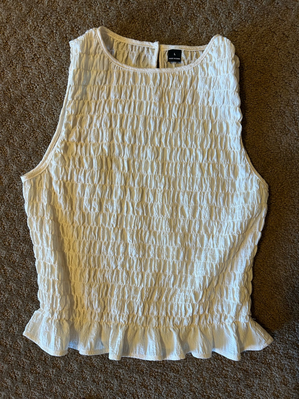 White Smocked Ruffle Hem Tank Top